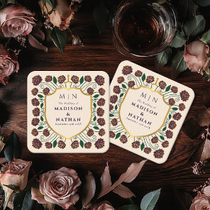 Sword & Shield Medieval Fantasy Monogram Wedding Square Paper Coaster