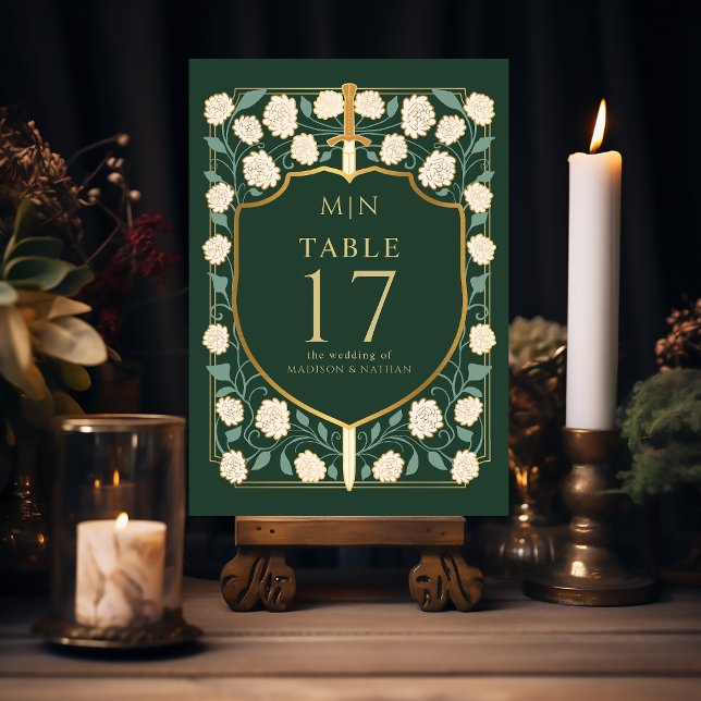 Sword & Shield Medieval Fantasy Monogram Wedding  Table Number (Creator Uploaded)