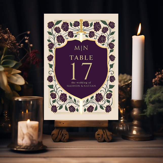 Sword & Shield Medieval Fantasy Monogram Wedding  Table Number (Creator Uploaded)