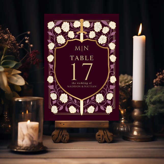 Sword & Shield Medieval Fantasy Monogram Wedding  Table Number (Creator Uploaded)