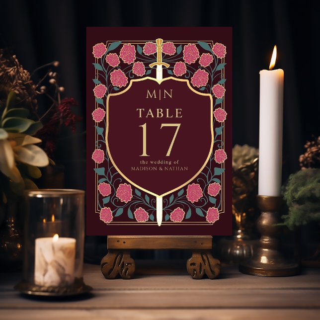 Sword & Shield Medieval Fantasy Monogram Wedding  Table Number (Creator Uploaded)