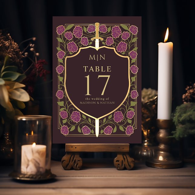 Sword & Shield Medieval Fantasy Monogram Wedding  Table Number (Creator Uploaded)