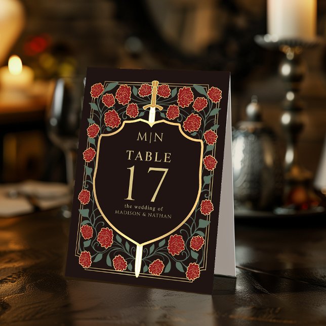 Sword & Shield Medieval Fantasy Monogram Wedding  Table Tent (Creator Uploaded)