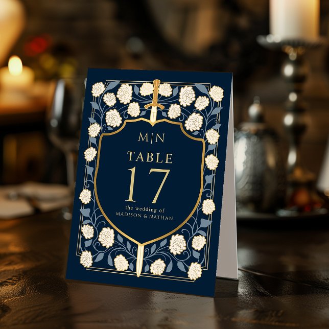 Sword & Shield Medieval Fantasy Monogram Wedding  Table Tent (Creator Uploaded)