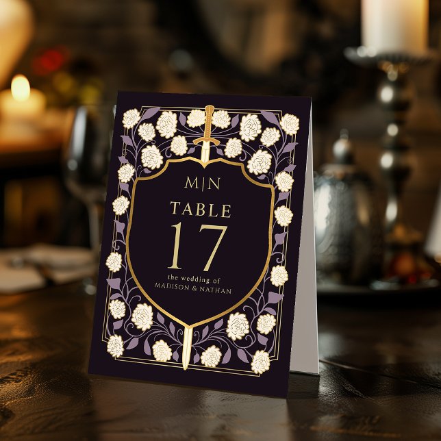 Sword & Shield Medieval Fantasy Monogram Wedding  Table Tent (Creator Uploaded)