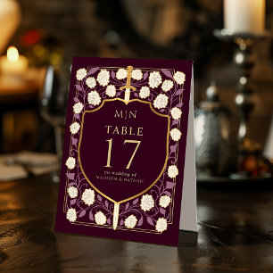 Sword & Shield Medieval Fantasy Monogram Wedding Table Tent