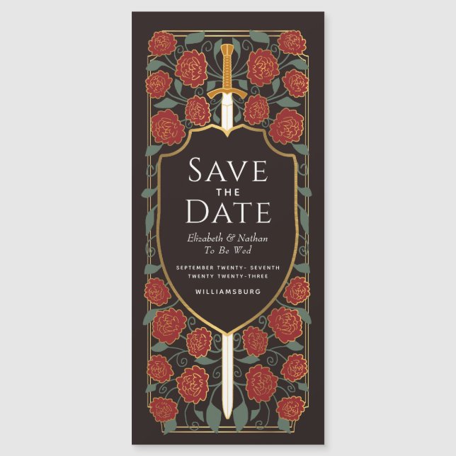 Sword & Shield Medieval Fantasy Save the Date Magnetic Invitation (Front)