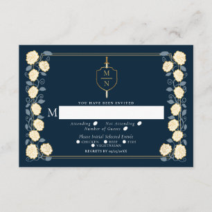 Sword & Shield Medieval Fantasy Wedding RSVP Blue Enclosure Card