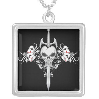 Sword Skull - Black Silver Plated Necklace