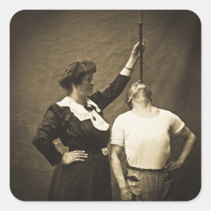 Sword Swallower and Wife Vintage Sideshow Freaks Square Sticker
