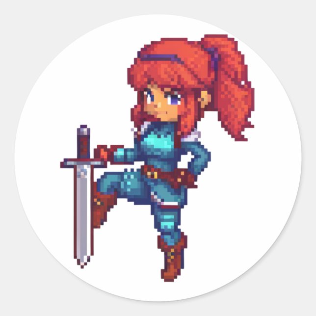 Sword Woman RPG Warrior  Classic Round Sticker (Front)