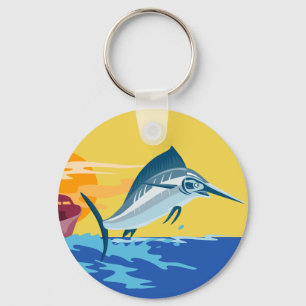 swordfish jumping with fishing boat keychain