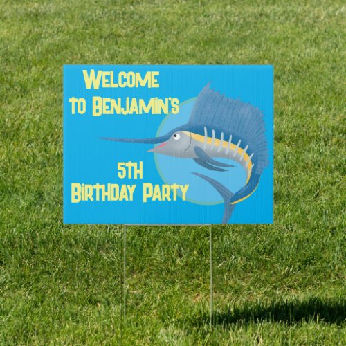 Swordfish sailfish cartoon birthday personalized sign