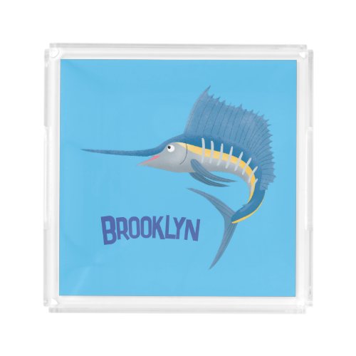 Swordfish sailfish fun cartoon illustration acrylic tray