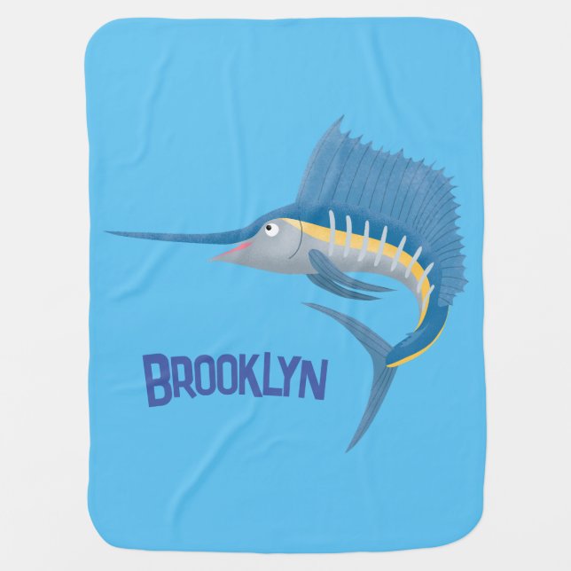 Swordfish sailfish fun cartoon illustration baby blanket (Front)