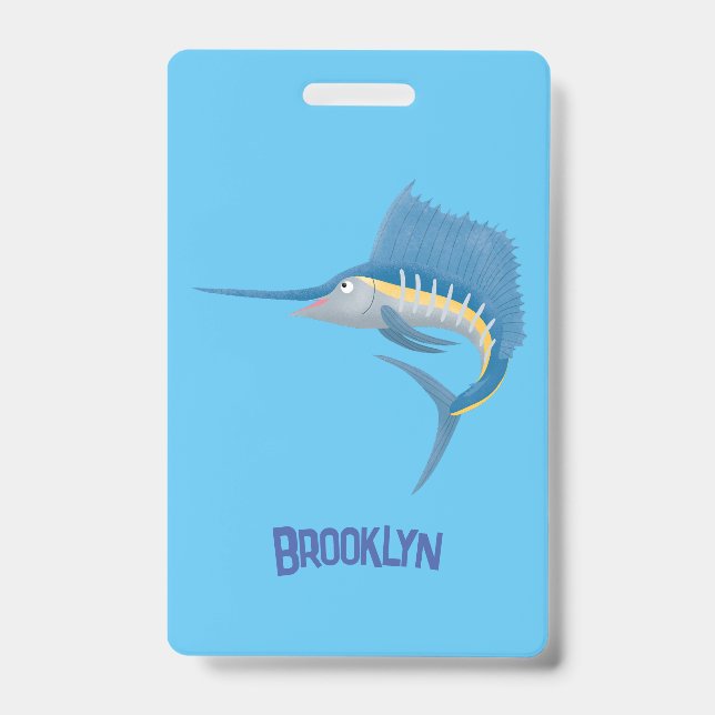 Swordfish sailfish fun cartoon illustration badge (Front)
