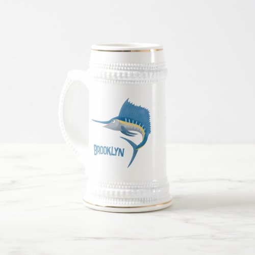 Swordfish sailfish fun cartoon illustration beer stein