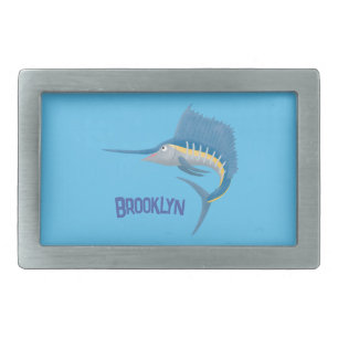Swordfish sailfish fun cartoon illustration belt buckle