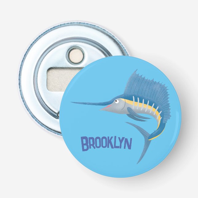 Swordfish sailfish fun cartoon illustration bottle opener (Front)