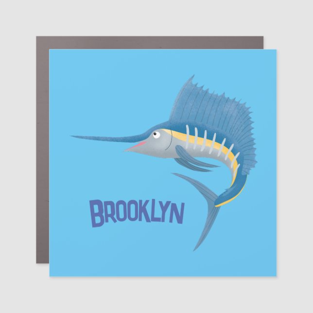 Swordfish sailfish fun cartoon illustration car magnet (Front)