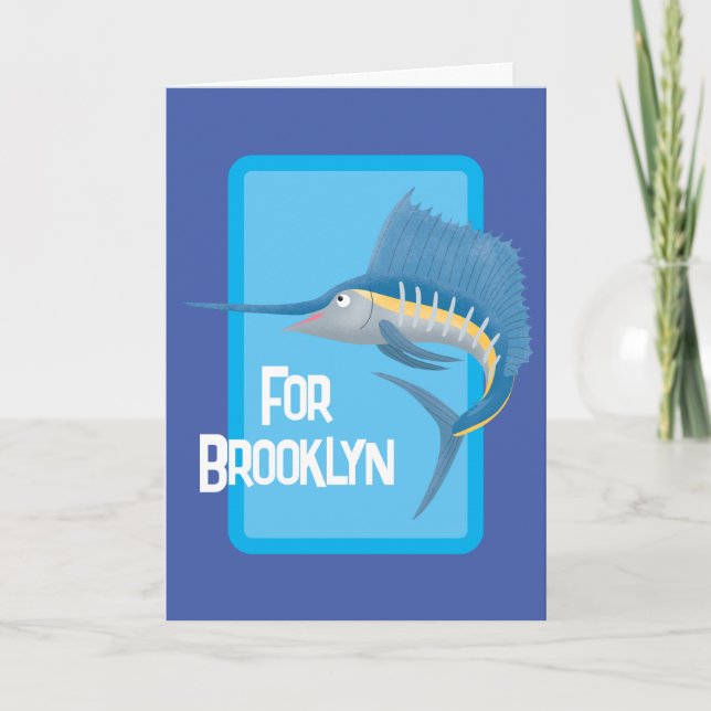 Swordfish sailfish fun cartoon illustration card (Front)