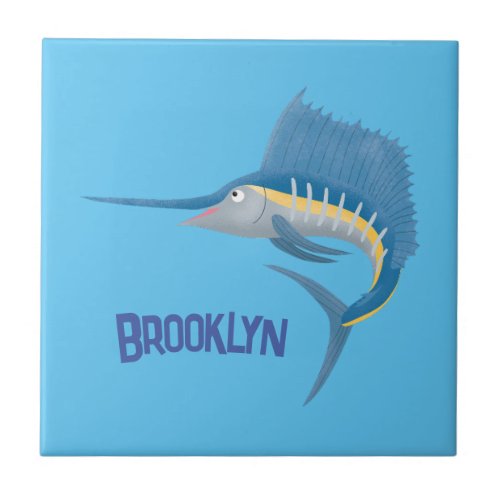 Swordfish sailfish fun cartoon illustration ceramic tile