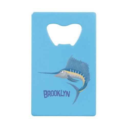 Swordfish sailfish fun cartoon illustration credit card bottle opener