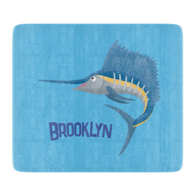 Swordfish sailfish fun cartoon illustration cutting board (Front)