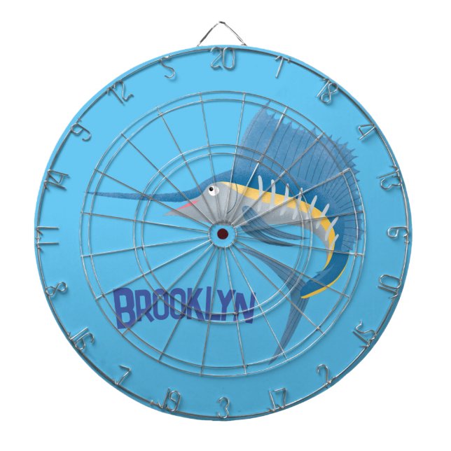 Swordfish sailfish fun cartoon illustration dart board (Front)