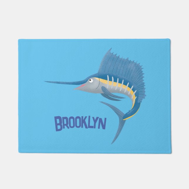 Swordfish sailfish fun cartoon illustration doormat (Front)