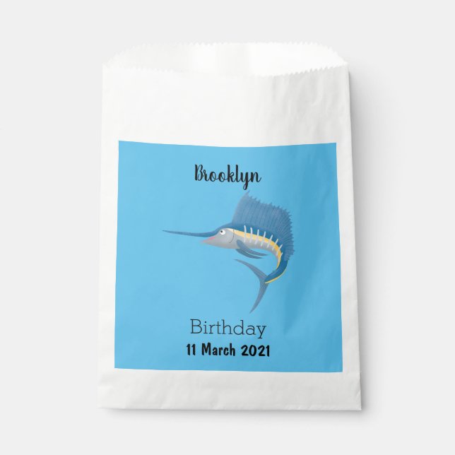 Swordfish sailfish fun cartoon illustration favor bag (Front)