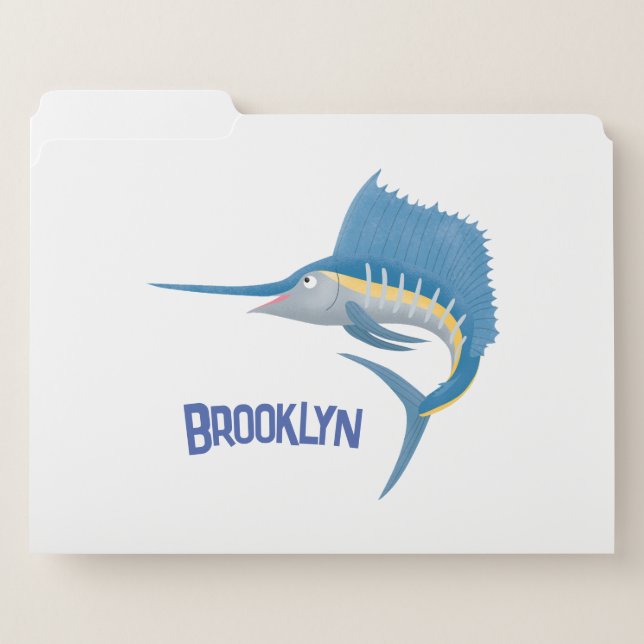 Swordfish sailfish fun cartoon illustration file folder (Front Left)
