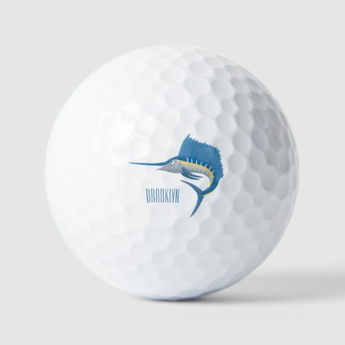 Swordfish sailfish fun cartoon illustration golf balls