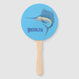 Swordfish sailfish fun cartoon illustration hand fan