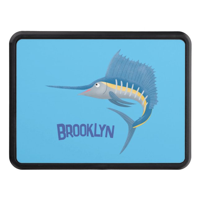 Swordfish sailfish fun cartoon illustration hitch cover (Front)