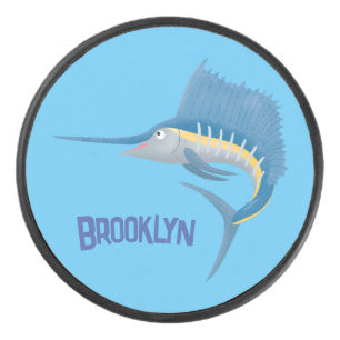 Swordfish sailfish fun cartoon illustration hockey puck