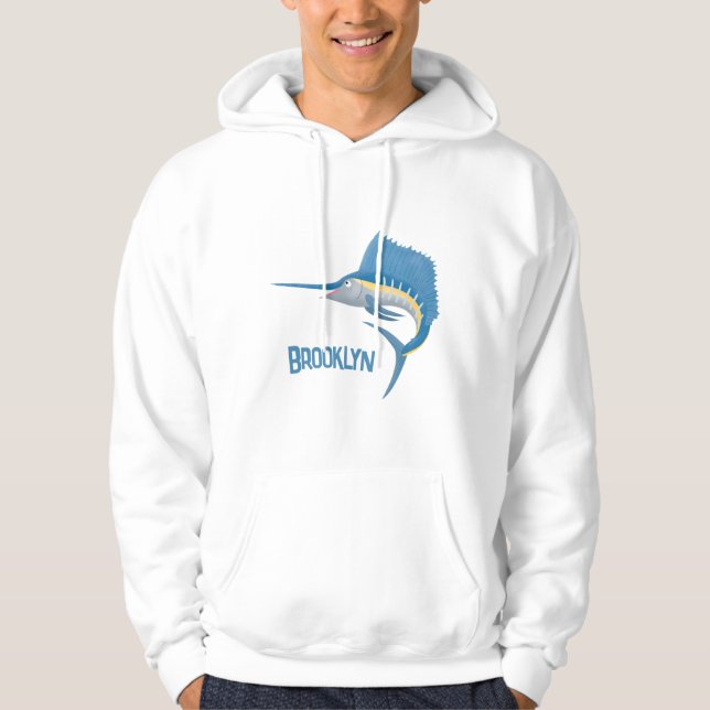 Swordfish sailfish fun cartoon illustration hoodie (Front)