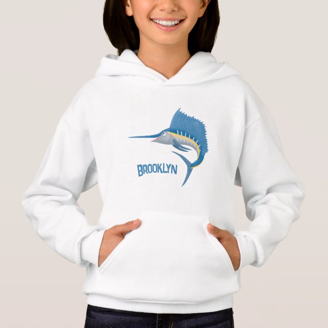 Swordfish sailfish fun cartoon illustration hoodie (Front)