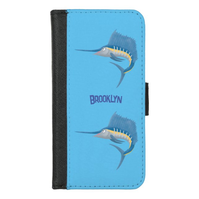 Swordfish sailfish fun cartoon illustration iPhone wallet case (Front)