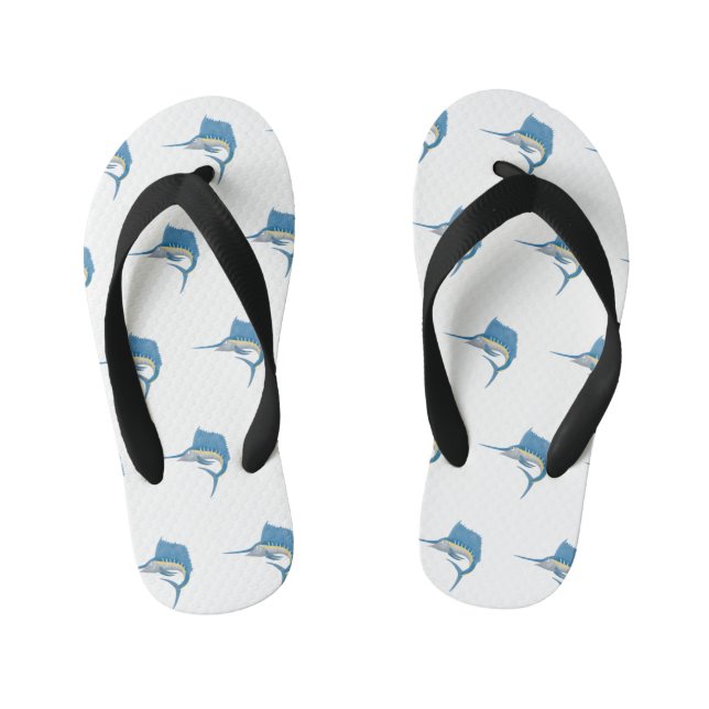 Swordfish sailfish fun cartoon illustration kid's flip flops (Footbed)