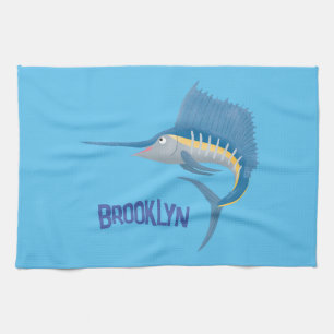Swordfish sailfish fun cartoon illustration kitchen towel
