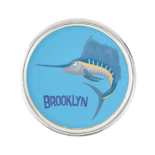 Swordfish sailfish fun cartoon illustration lapel pin