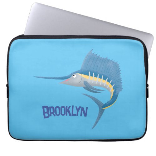 Swordfish sailfish fun cartoon illustration laptop sleeve