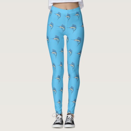 Swordfish sailfish fun cartoon illustration leggings