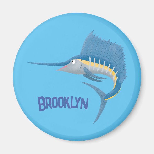 Swordfish sailfish fun cartoon illustration magnet (Front)