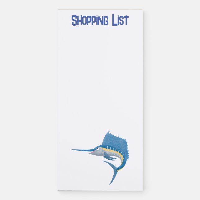Swordfish sailfish fun cartoon illustration magnetic notepad (Front)