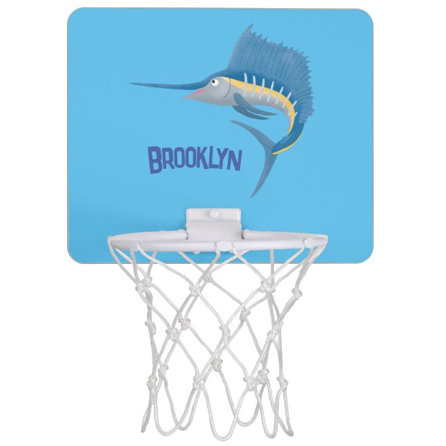 Swordfish sailfish fun cartoon illustration mini basketball hoop (Front)
