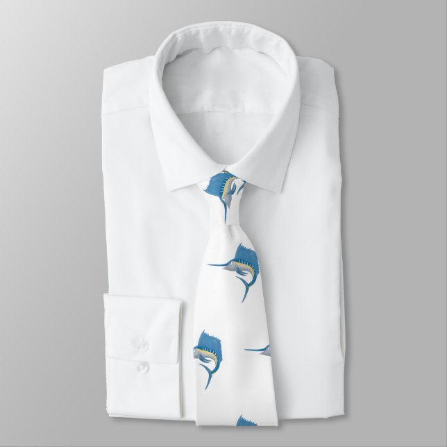 Swordfish sailfish fun cartoon illustration neck tie (Tied)