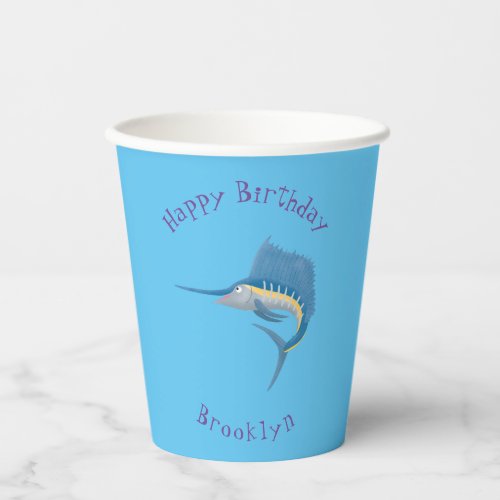 Swordfish sailfish fun cartoon illustration paper cups