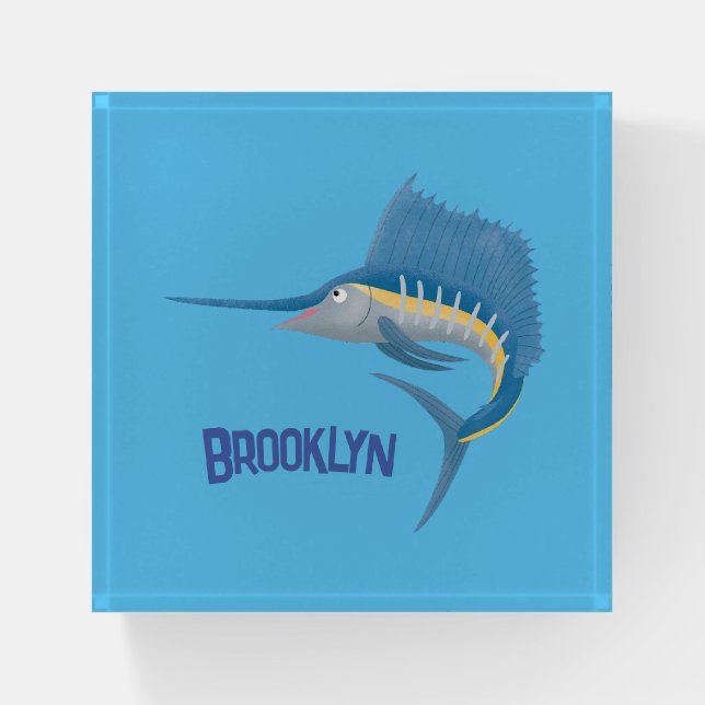 Swordfish sailfish fun cartoon illustration paperweight (Front)